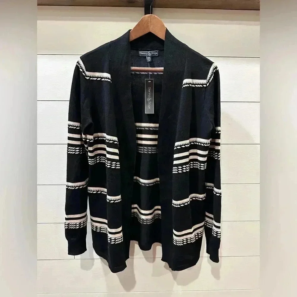 BNWT Sienna & Sage Black/Cream Striped Cardigan- size Small
